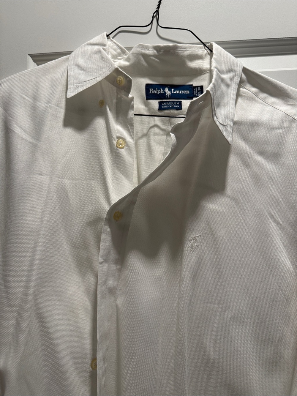 Ralph Lauren Men's White Button-Down Dress Shirt with Subtle Logo